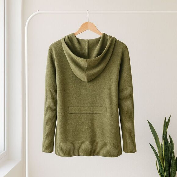 Roz &Ali Open Front Knit Cardigan Women’s L Olive Green Sweater Long Sleeve Soft - Picture 2 of 13